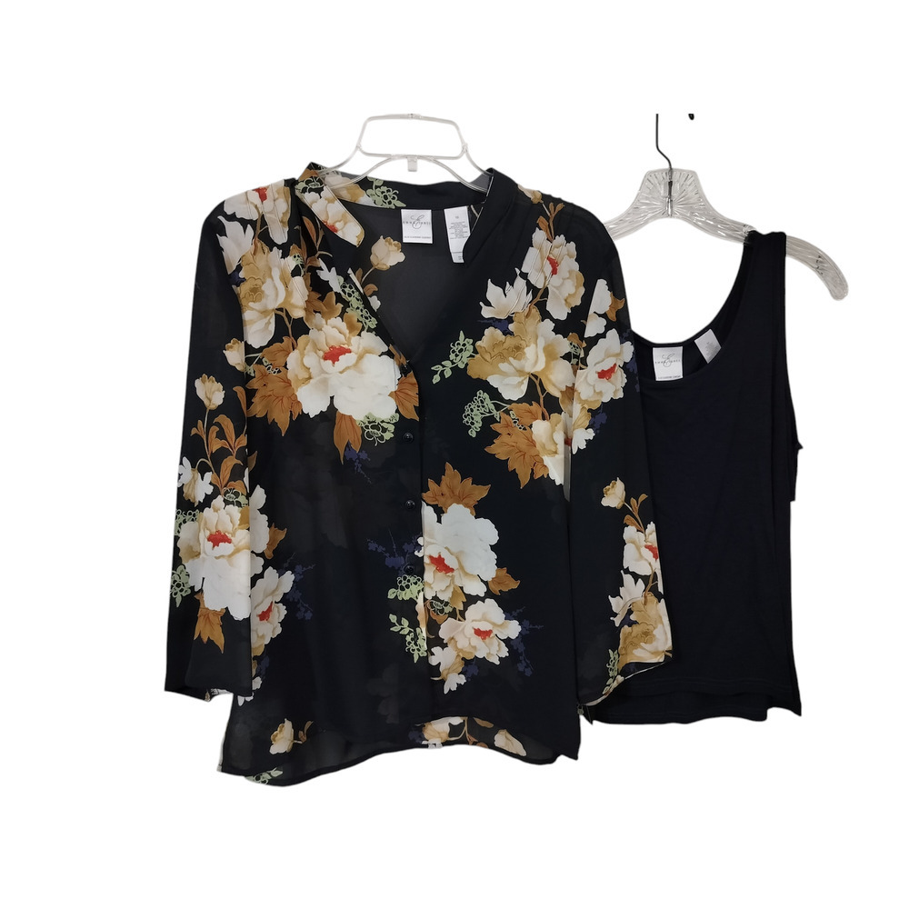 3212)Emma James Black Floral Print Button Down 3/4 Sleeve Top with Camie Sz 10